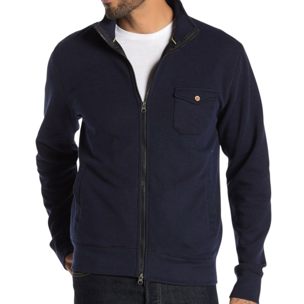 Vintage 1946 Men Navy Full-Zip Navy Knit Washed & Beaten Cotton Cardign Medium